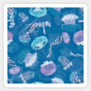 Floating Jellies Coral Blue Sticker